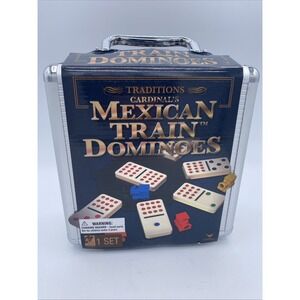 Mexican Train Domino Fun Game Set Double 12 Cardinal Industries w/ Aluminum Case